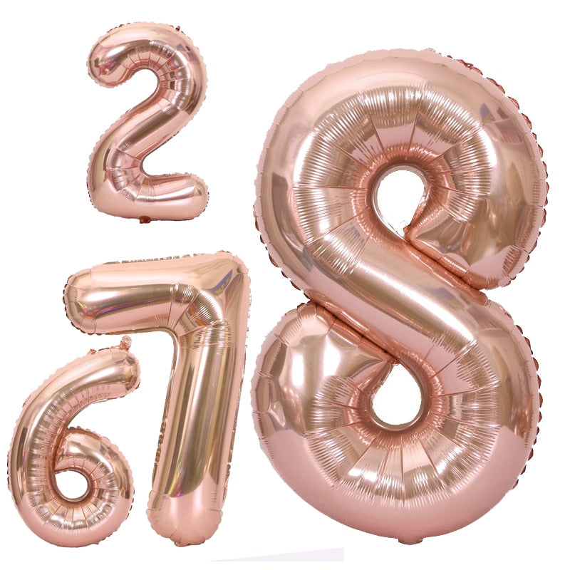 Skhek 40Inch Big Silver Rose Gold Foil Number Balloons Digital Globos Birthday Wedding Party Decorations Ballons Baby Shower Supplies