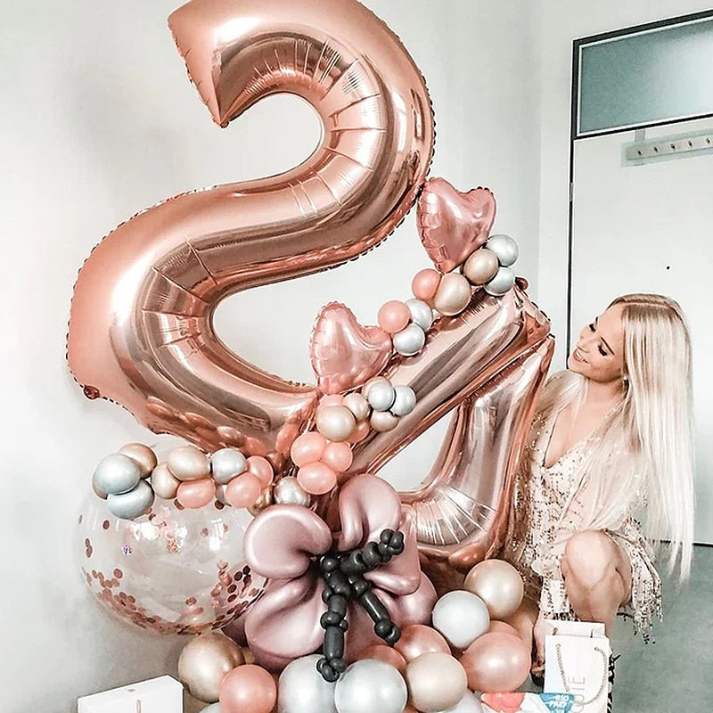 Skhek 40Inch Big Silver Rose Gold Foil Number Balloons Digital Globos Birthday Wedding Party Decorations Ballons Baby Shower Supplies