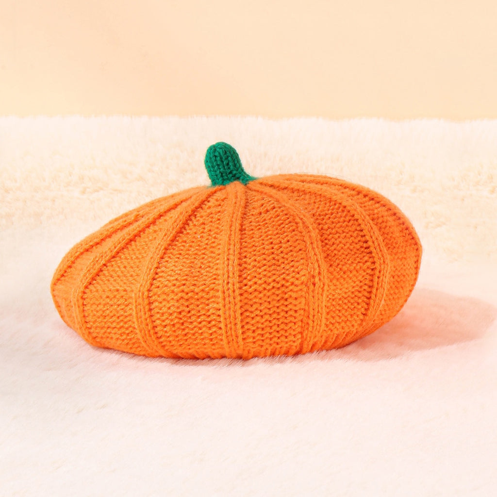 Skhek Halloween decoration pumpkin knitted hat cute adult children soft beret beanie hat Halloween party dress up parent-child hat
