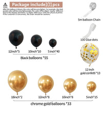 Load image into Gallery viewer, 101pcs Chrome Gold Black Balloons Arch Garland Kit Gold Sequins Balloons for Wedding Graduation Birthday Christmas Party Decor