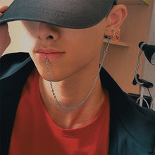 Load image into Gallery viewer, 1 Fake Lip Ring 1 Earring Punk Style Steel Hinged Lip Ring Earing 2 In 1 with Long Chain Trendy Piercing Fake Piercing Septum