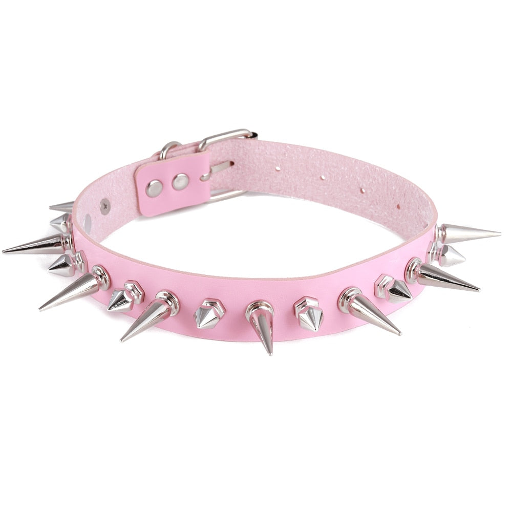 Emo Spike Choker Cool Punk Black Faux Leather Collar For Girls