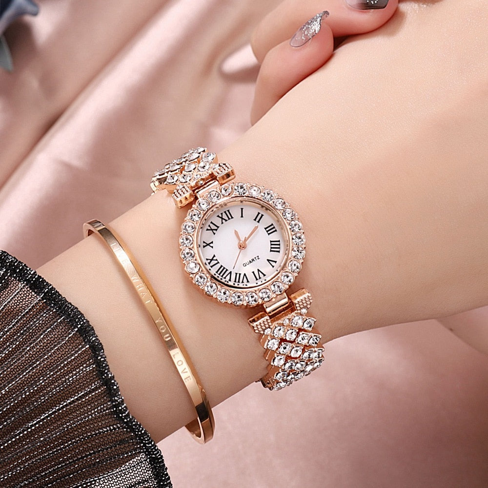 Christmas Gift New stock! ! Women Bracelet Watches Steel belt Love Steel belt Rhinestone Quartz Wrist Watch Luxury Fashion Watch for women