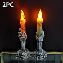 Load image into Gallery viewer, SKHEK 1/2PC Halloween LED Lights Horror Skull Ghost Holding Candle Halloween Decoration For Home Haunted House Ornaments Party Decor