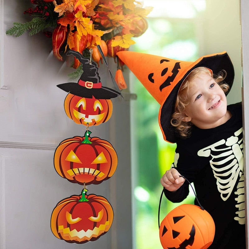 SKHEK 1Pc Halloween Ornaments Living Room Door Window Happy Halloween Pumpkin Witch Hat Children's Toy Tag Halloween Decoration