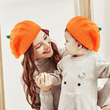 Skhek Halloween decoration pumpkin knitted hat cute adult children soft beret beanie hat Halloween party dress up parent-child hat