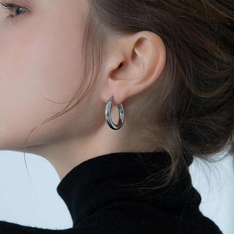 Skhek 925 Sterling Silver Retro Hoop Earrings For Women Personality French Fashion Ear Buckles E-045