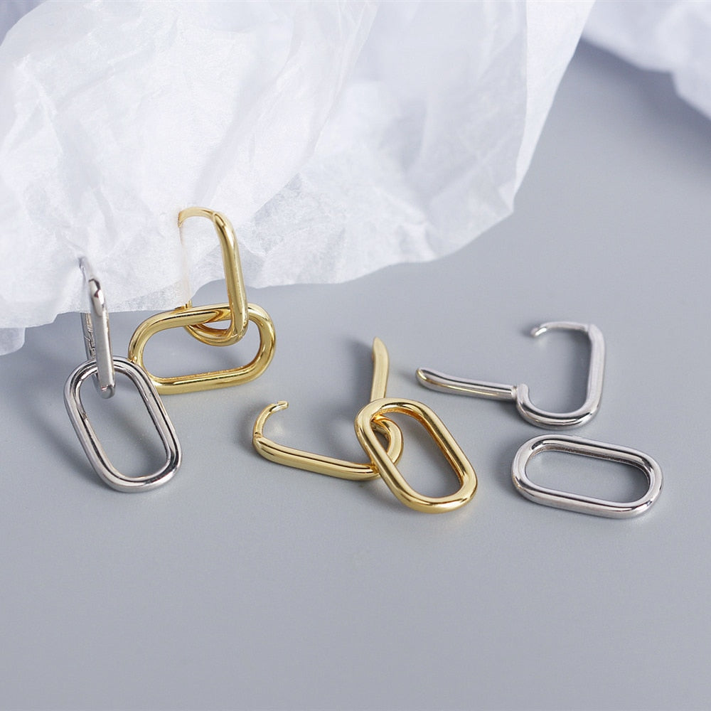 Skhek Authentic 925 Sterling Silver Geometric Oval Hoop Earrings For Women Simple Metal Style Detachable Earrings For Women E-073