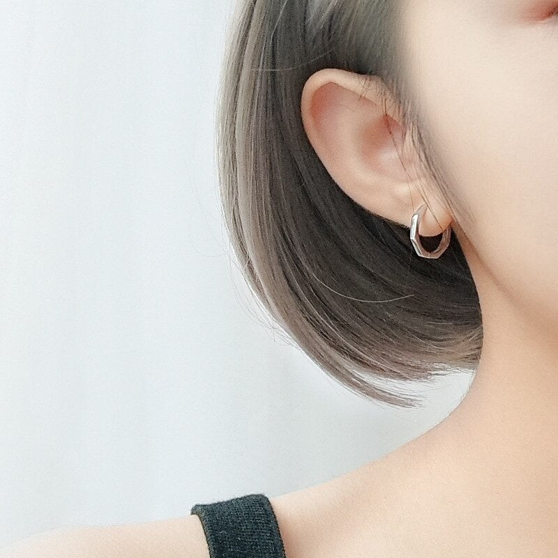Skhek Minimalist Geometric Hoop Earrings for Women Authentic 925 Sterling Silver Small Simple Ear Hoops Fine Jewelry