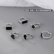 Load image into Gallery viewer, Skhek Real 925 Sterling Silver Black Enamel Square Huggies Hoop Earrings For Women Punk Fine Jewelry Accessories Drop Shipping