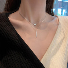 Load image into Gallery viewer, Skhek Hot 925 sterling silver Square Flash Diamond Round Double Necklace Women Clavicle Chain Fine Jewelry Party Wedding Accessories