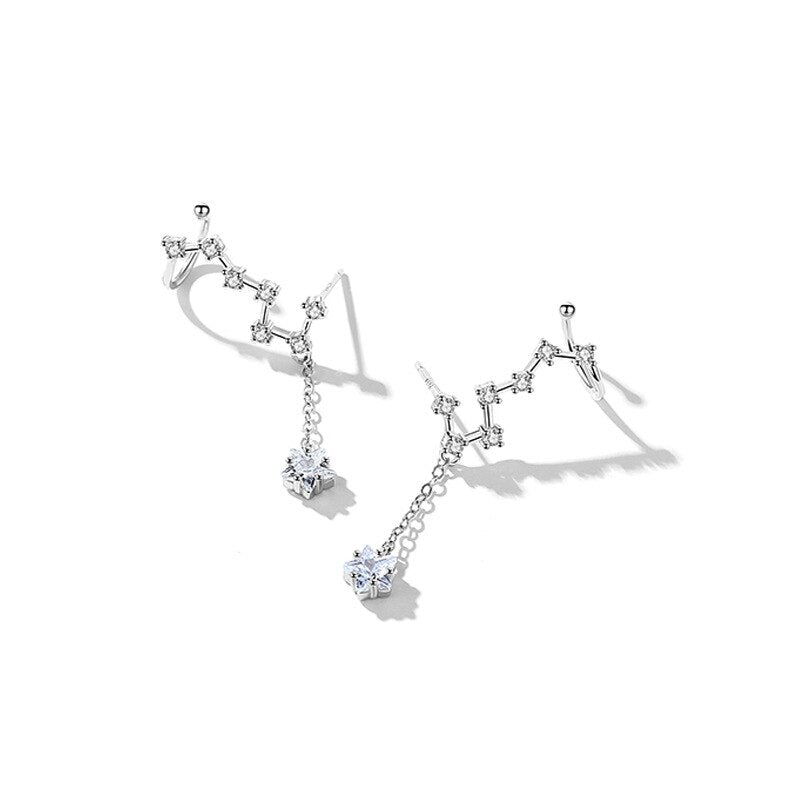 Skhek Simple Moon Star Rhinestone Long Chain Earrings For Women Shine Sun Crescent Geometric Tassel Piercing Earring Party Jewelry