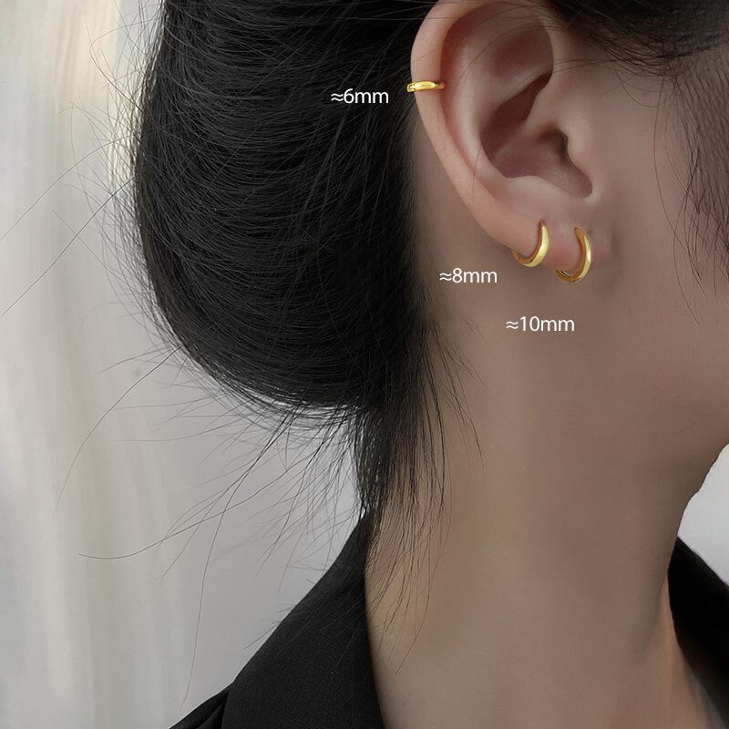 Skhek Authentic  French Punk Hip-Hop Geometric Small Hoop Earrings for Women Gold Silver Party Jewelry Accessories