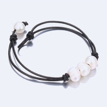 Load image into Gallery viewer, Skhek Simple Freshwater Pearl Women&#39;s Bracelet Fashion Black Leather Rope  Accessories Bangle Fashion Jewelry Birthday Party Gift
