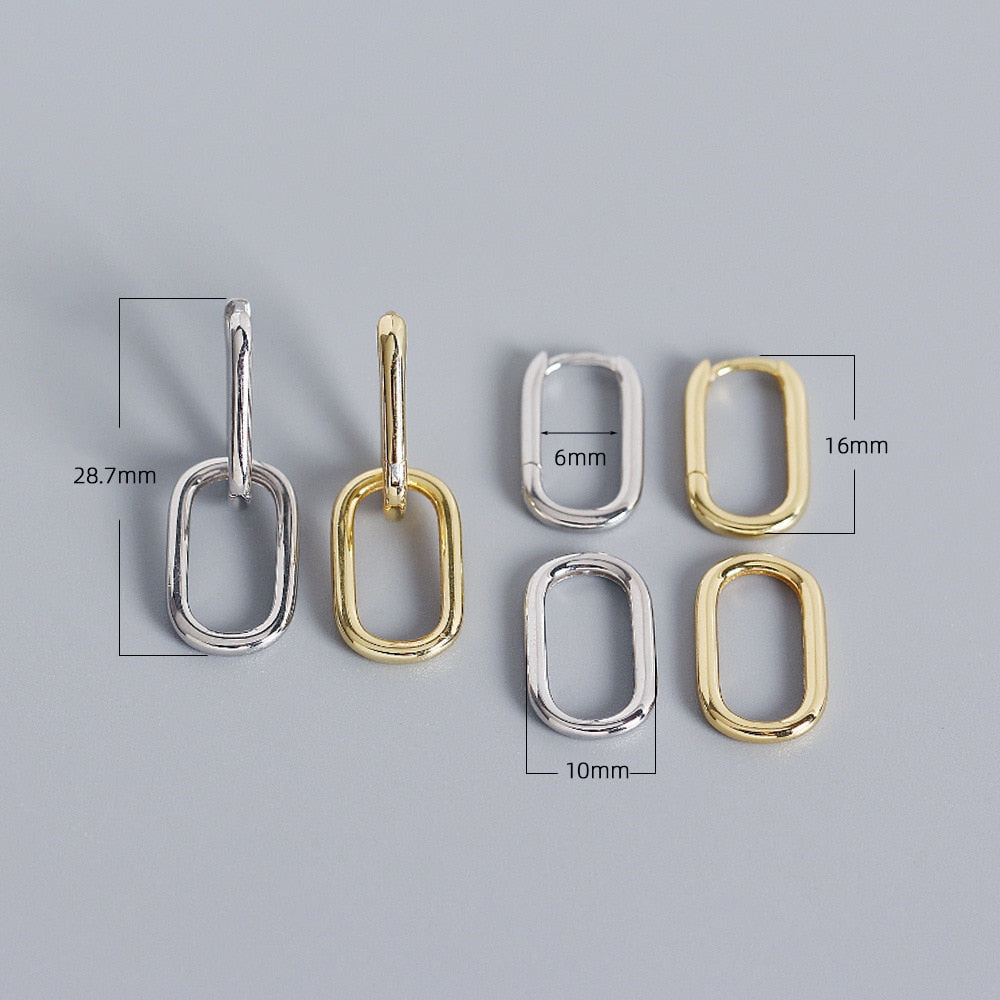 Skhek Authentic 925 Sterling Silver Geometric Oval Hoop Earrings For Women Simple Metal Style Detachable Earrings For Women E-073