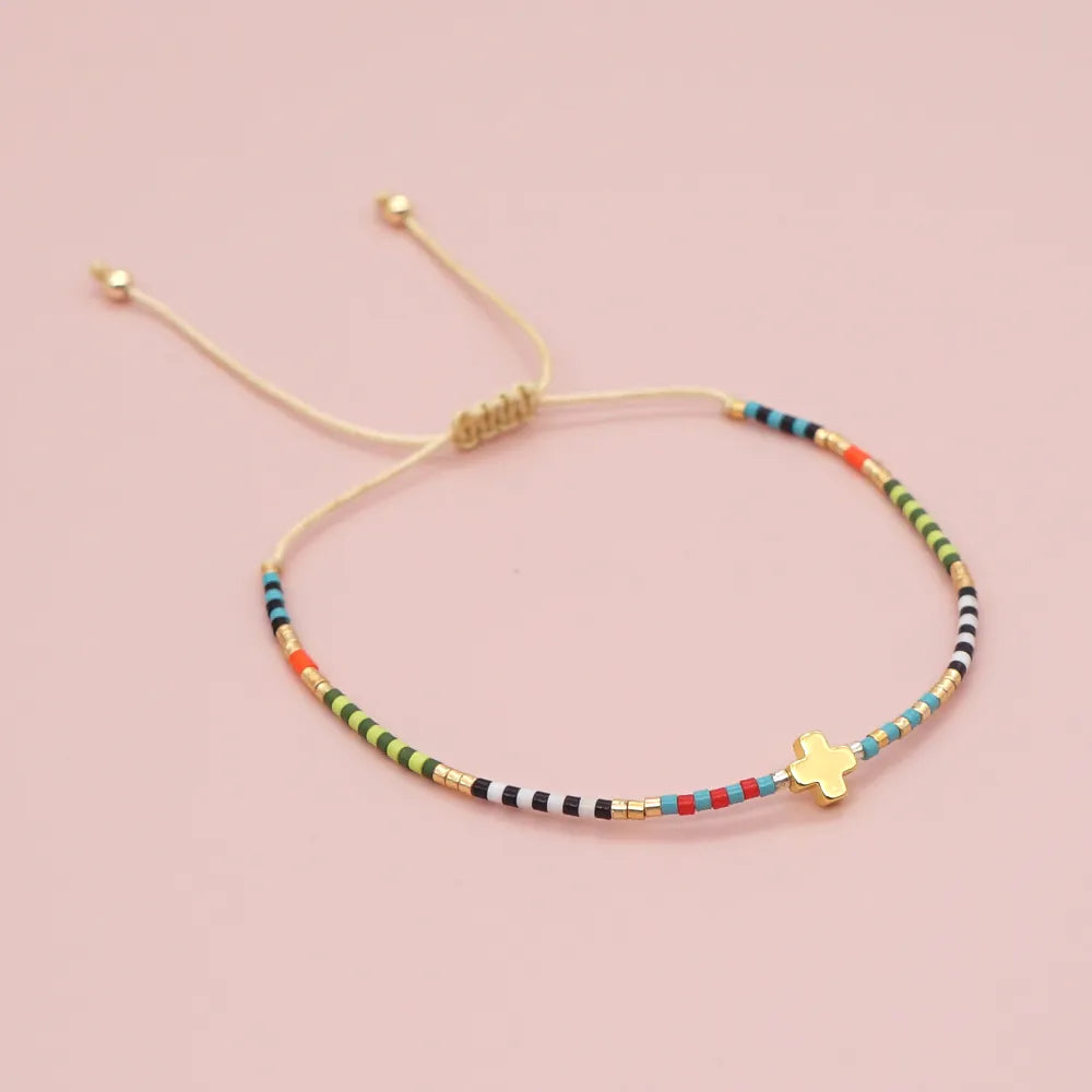 Skhek Cross Bracelet Tiny Simple Bracelet For Women Colorful Miyuki Delica Beaded Adjustable String Pulseras Christian Jewelry