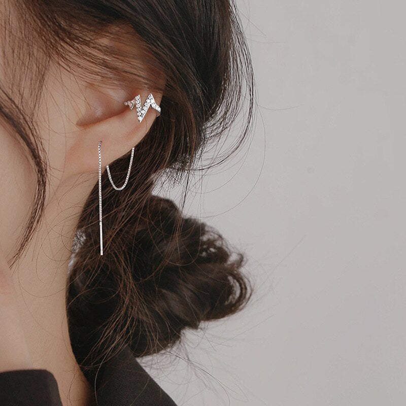 Skhek Stars Ear Clip Long Tassel Earrings for Women 2020 Zircon Ear Cuff Earring Ear Line Fashion Jewelry Gift
