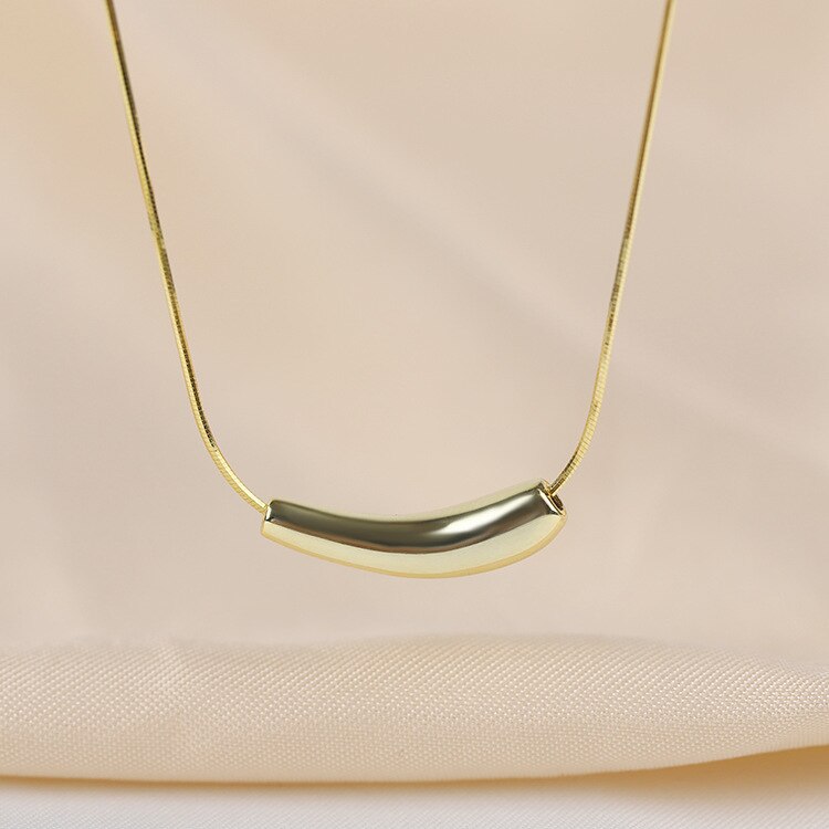 Skhek 2023 New Trendy Small Eggplant Shape Pendant Golden Silver Color Tube Necklace Metal Clavicle Chain Jewelry For Women