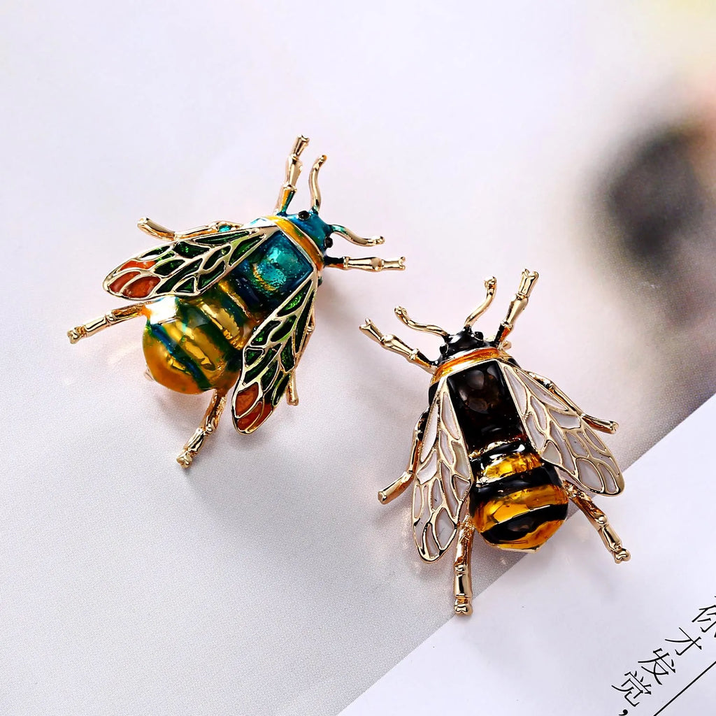 SKHEK Vintage Fashion Bee Insect Brooch Colorful Enamel Crystal Rhinestone Animal Brooch For Women Men Statement Jewelry Wholesale