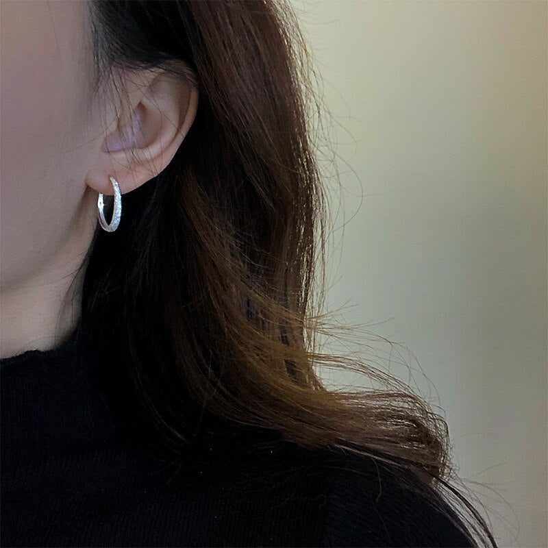 Skhek 925 Sterling Silver Sparkling Round Hoop Earrings For Women Simple Geometric Creative Earrings Party Jewelry