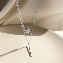 Load image into Gallery viewer, Skhek Hot 925 sterling silver Square Flash Diamond Round Double Necklace Women Clavicle Chain Fine Jewelry Party Wedding Accessories