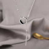 Skhek Authentic 925 Sterling Silver Black Round Necklace for Women Tassel Sweater Chain Fine Handmade Jewelry