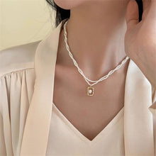 Load image into Gallery viewer, Skhek 2023 New Fashion Kpop Pearl Choker Necklace Cute Double Layer Square Pendant Beaded Necklace For Women Jewelry Girl Gift