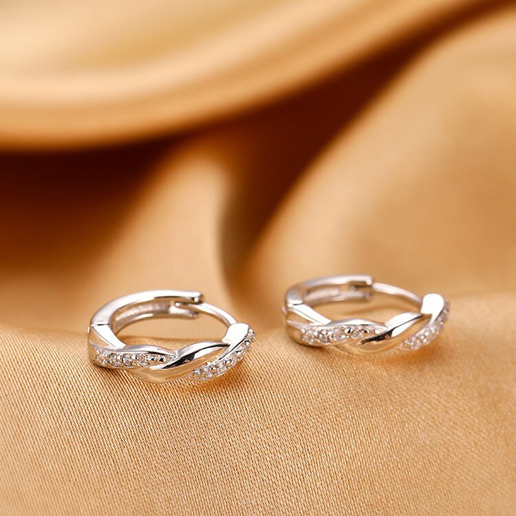 Skhek 100% Real 925 Sterling Silver Crystal Circle Earring For Women Making Jewelry Gift Wedding Party Engagement E024