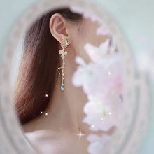 Load image into Gallery viewer, Skhek Korean Elegant Butterfly Earrings For Women Exquisite Crystal Zircon Long Tassel Flower Drop Earrings Girls Temperament Jewelry