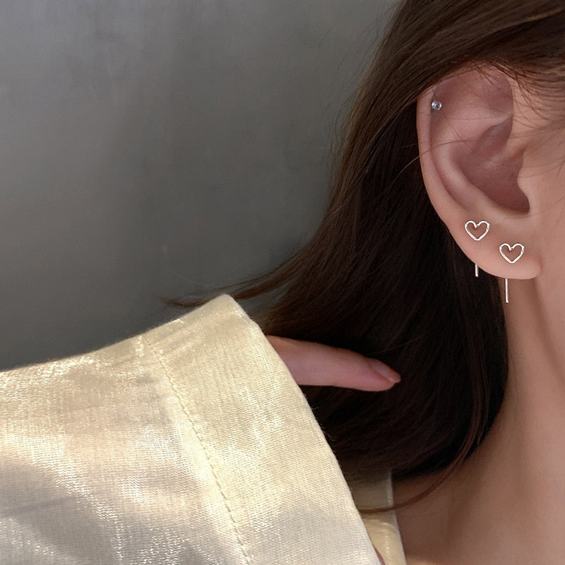 Skhek Simple Design Silver Color Hollow Heart Hoop Earrings For Women New Brand Fashion Ear Cuff Piercing Vintage Earring Gift
