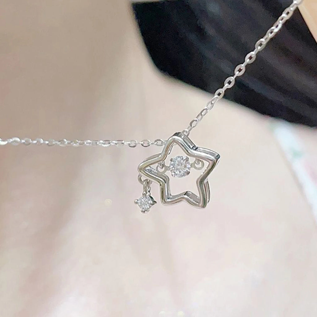 Skhek 1pcs Y2K Star Zircon Pendant Necklace for Women Luxury Sweet Cool Girl Punk Heart Clavicle Chain New Fashion Jewelry Party Gift