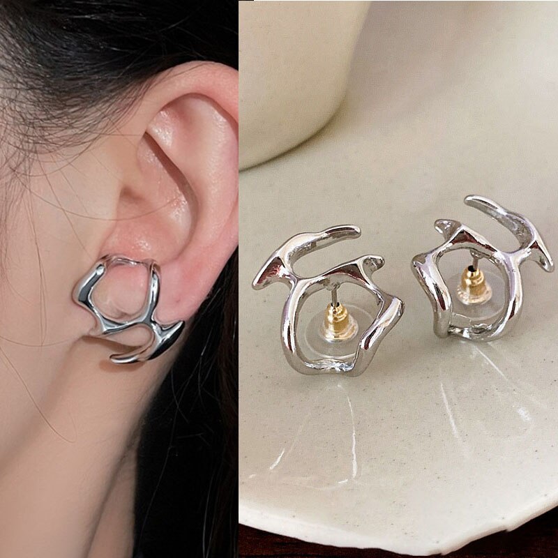 Skhek 1 Pair Stainless Steel Hoop Earrings for Men Women Small Circle Metal Ball Anti-allergic Ear Buckle Rock Hip Hop Jewelry