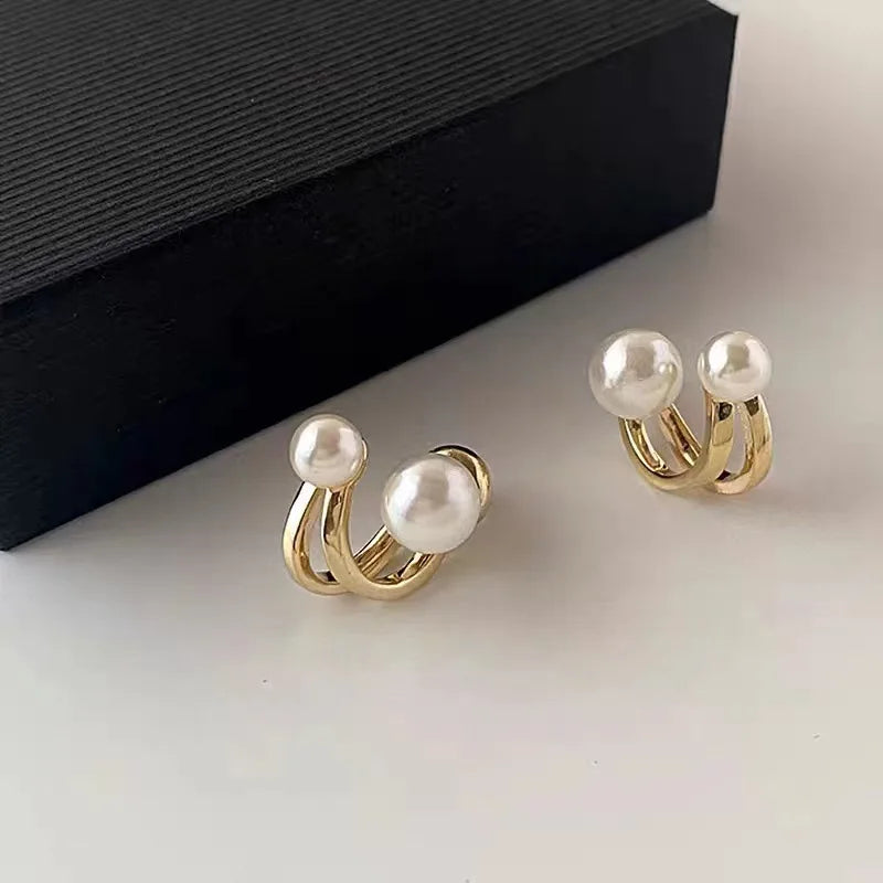 SKHEK Korean Simple Irregular Design Pearl Stud Earrings for Women Fashion Geometric Gold Color Metal Earrings Trend Party Jewelry Gif