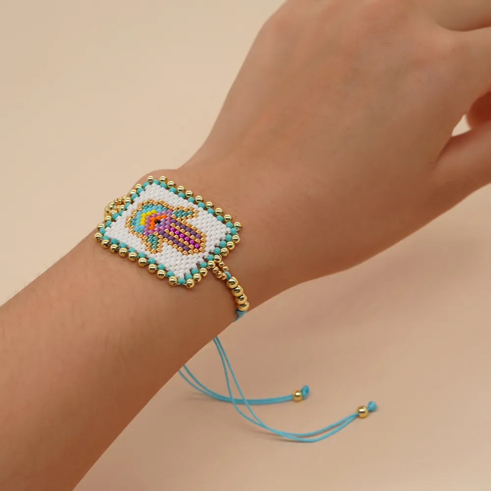 Skhek Beaded Handmade Charm Bracelets Adjustable Rope Chain Bangle Bracelet for Women Teen Girl Evil Eye Heart Boho Jewelry