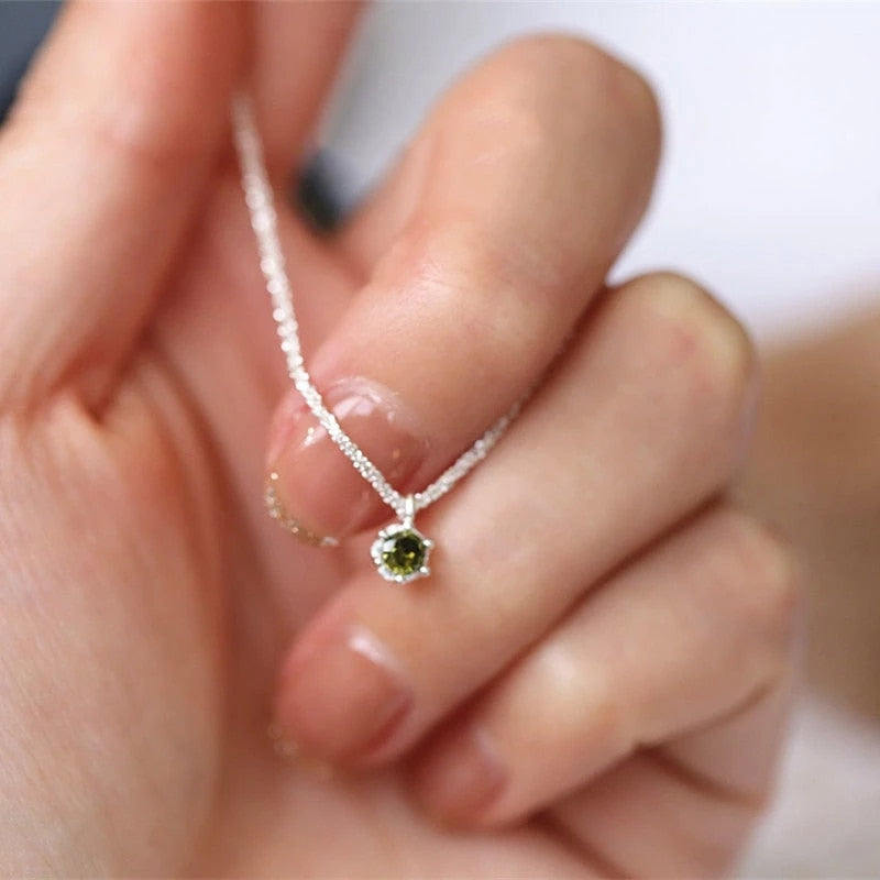 Skhek Popular Sparkling Green Crystal Pendant Chain Choker Necklace Collar For Women Fashion Jewelry Wedding Party Birthday Gift