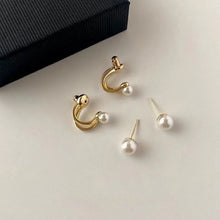 Load image into Gallery viewer, SKHEK Korean Simple Irregular Design Pearl Stud Earrings for Women Fashion Geometric Gold Color Metal Earrings Trend Party Jewelry Gif