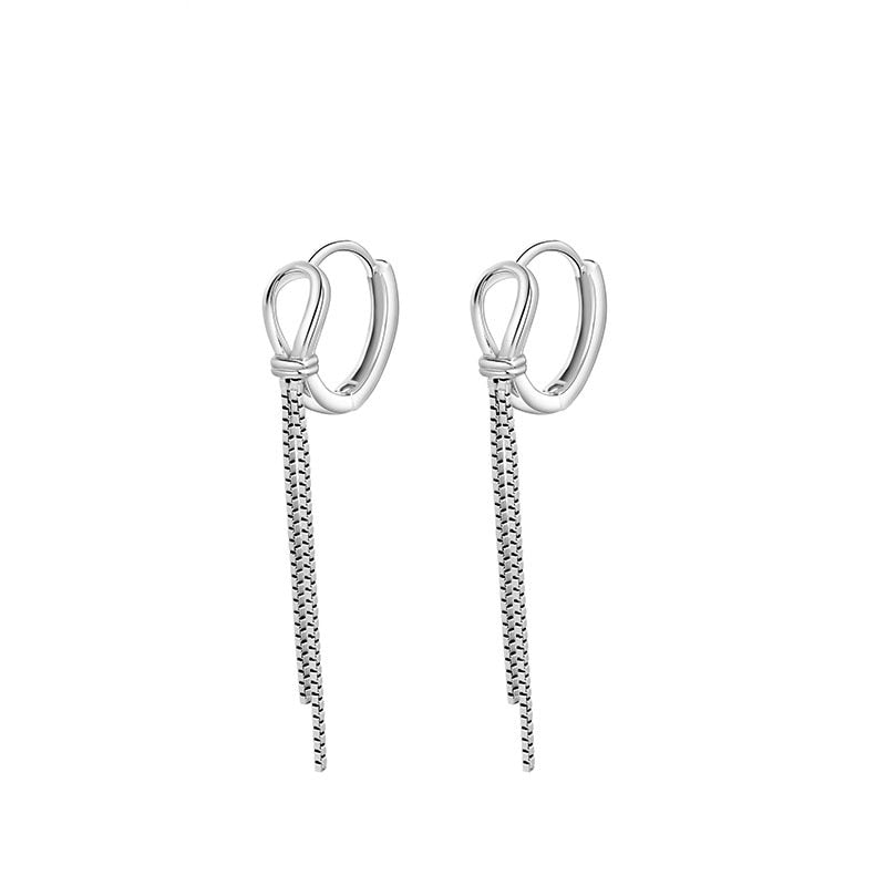 Skhek Minimalist Genuine 925 Sterling Silver Fashion Box Chain Tassel Hoops Earrings For Women Wedding Jewelry Gift