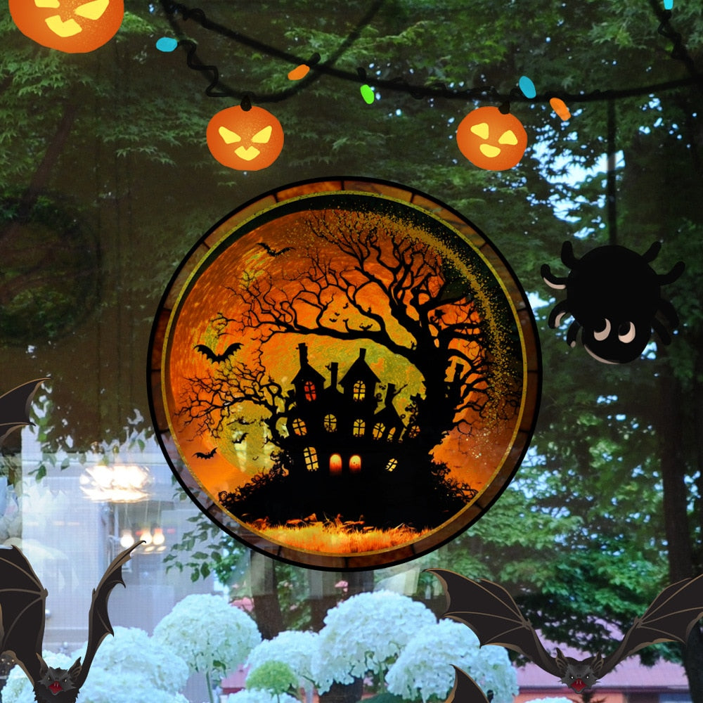 Skhek Halloween Decoration Stickers Scary Castle Black Cat Window Stickers PVCstatic Electricity Stickers Halloween Party Home Decor