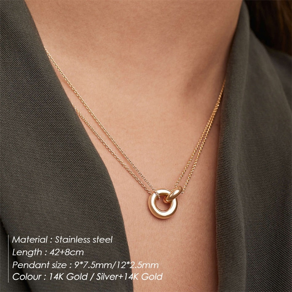 Skhek Stainless Steel Two Color Necklace For Women Choker Pendant Festival Party Gift Jewelry