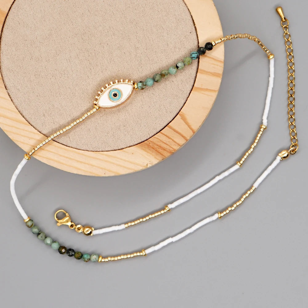 Skhek Simple Beaded Necklace for Women Evil Eye Necklace Fashion Jewelry Natural Stones Miyuki Seed Beads Choker Jewellery