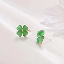 Load image into Gallery viewer, SKHEK The new fashion four-leaf Clover Cat&#39;s eye stone earrings small exquisite earrings temperament