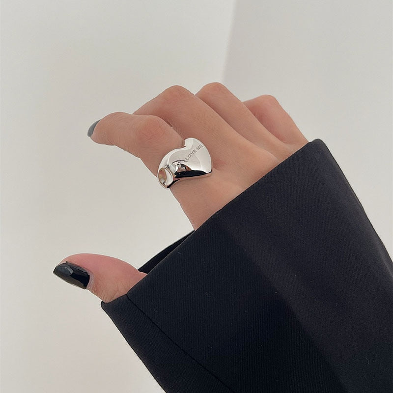Skhek Simple Design Heart Zircon Open Rings For Women Silver Color Adjustable Love Couple Twist Ring Gift Jewellery Accessories