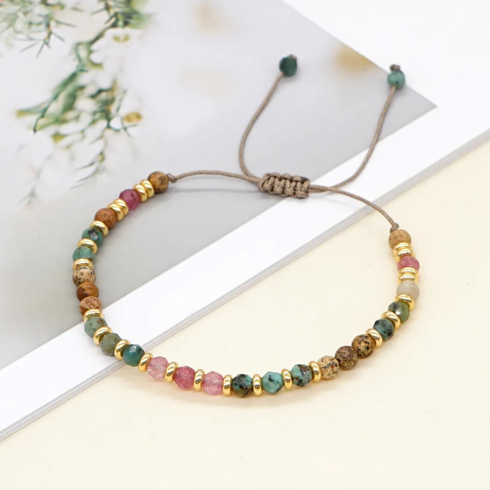 Skhek 2023 New Natural Stone Bracelet Fashion Vintage Jewelry Gold Color Spacer Beaded Bracelets for Women Adjustable Braclets