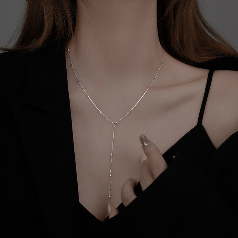 Skhek simple round beads long fringe necklace clavicle chain long geometric chain women's custom jewelry Choker neckla