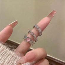 Load image into Gallery viewer, Skhek 2023 Pink Crystal Irregular Heart Rings Vintage Zircon Opal Love Open Ring Y2K Shiny Zircon Rings for Women Party Jewelry Gift