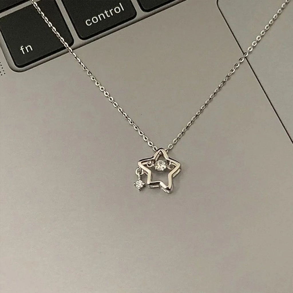 Skhek 1pcs Y2K Star Zircon Pendant Necklace for Women Luxury Sweet Cool Girl Punk Heart Clavicle Chain New Fashion Jewelry Party Gift