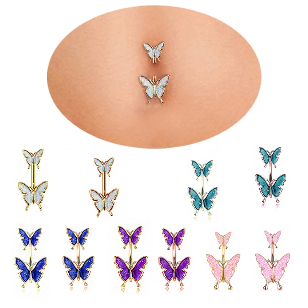 Skhek 1Pc Cute Butterfly Stainless Steel Navel Piercing Shiny Dance Belly Rings Body Piercing Jewelry Belly Button Ring for Women Girl