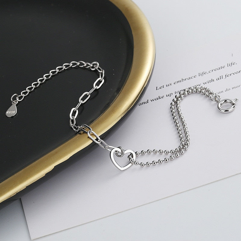 Skhek New Silver Color Heart Chain Bracelet & Bangle for Women Fine Fashion Jewelry Wedding Party Gift 2023 Trend y2k Accessories