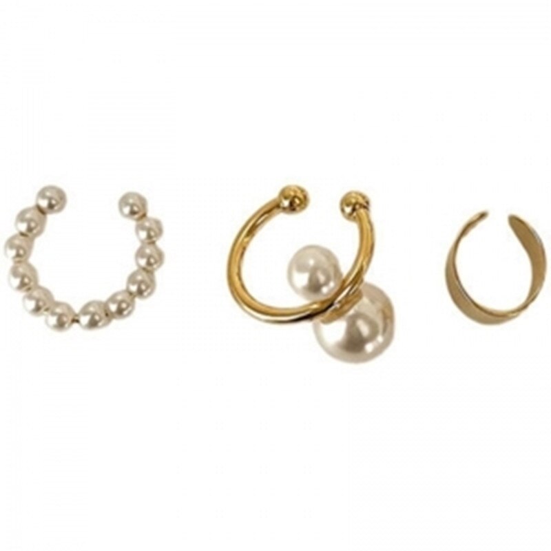 Skhek Punk Rock Gold Color Clip Earrings No Piercing Trendy Pearl Earcuffs Statement Cartilage Earrings for Women Party Jewelry