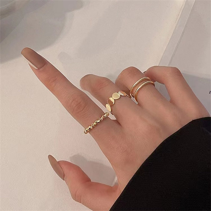 Skhek Silver Color Metal Rings Set New Trend Vintage Elegant Irregular Hollow Branches Adjustable Rings for Women Fine Party Jewelry